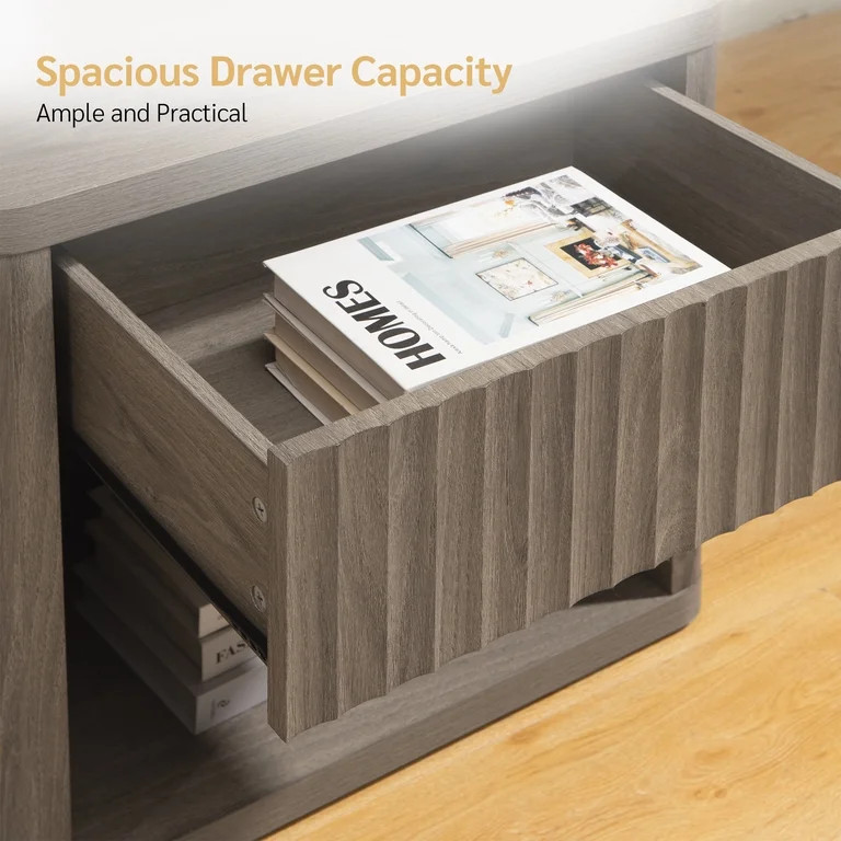 SICOTAS Gray Nightstands Set of 2 with Drawer Modern Wood Bedside Table End Table for Bedroom Liv... | Walmart (US)
