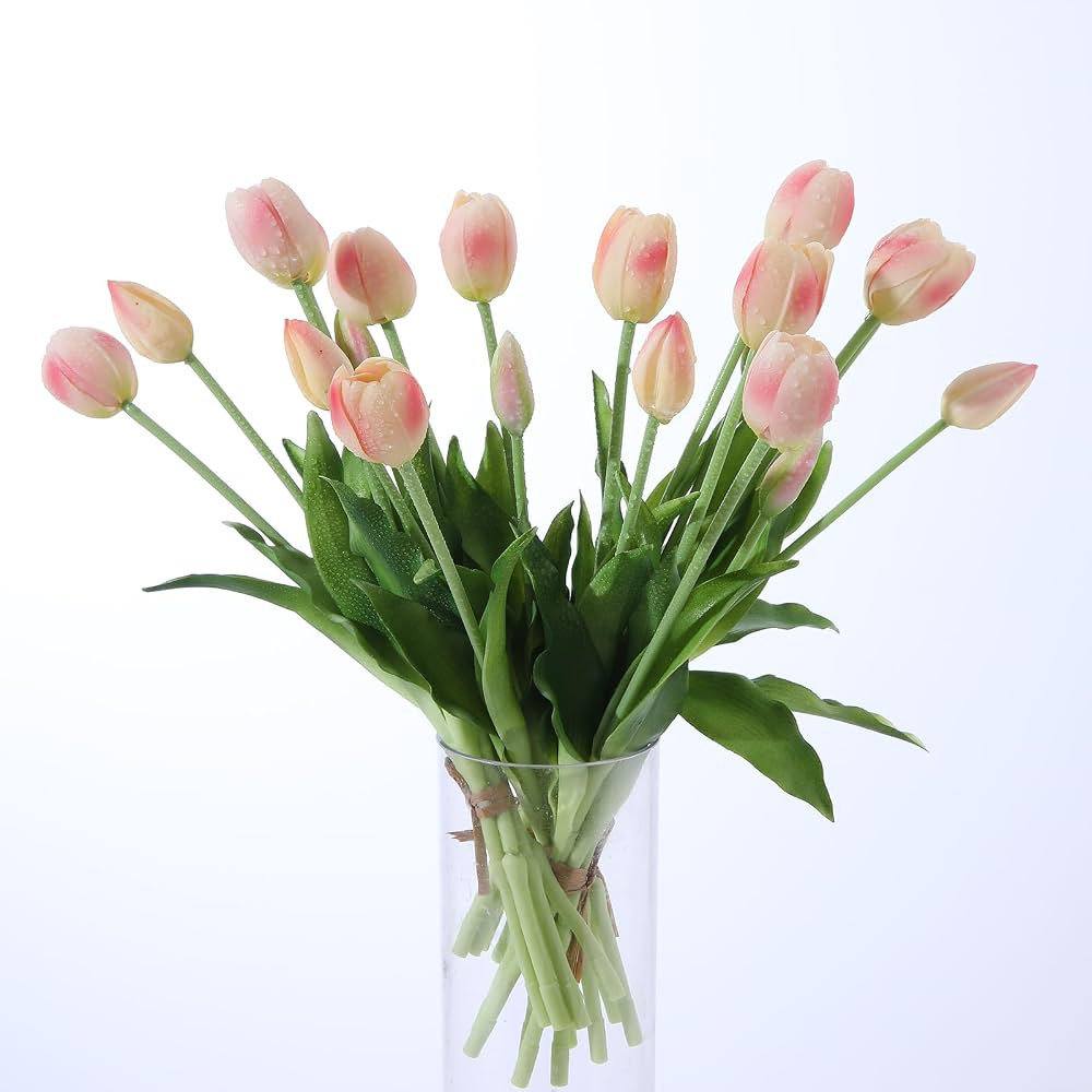 10PCS Peachy Fake Tulips Artificial Flowers Real Touch Latex Faux Tulips UV Resistant Fake Flower... | Amazon (US)
