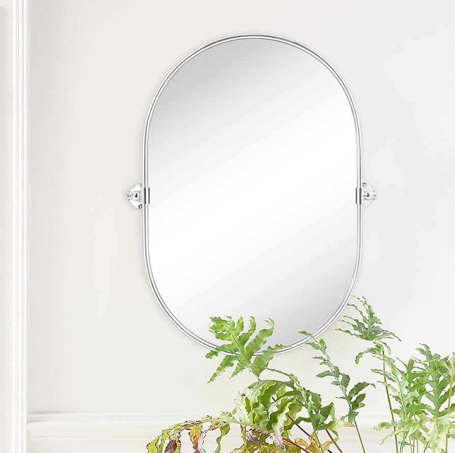 TEHOME Oval Chrome Pivot Mirror Pill Shaped Tilting Bathroom Vanity Mirror Metal Framed Wall Mirr... | Amazon (US)