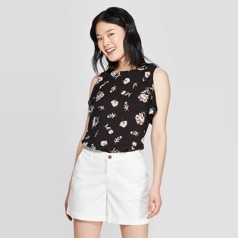 Women's Floral Print Sleeveless Scoop Neck Blouse - A New Day™ Black | Target
