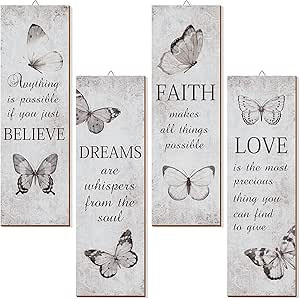 Qunclay 4 Pcs Inspirational Butterfly Wall Art Wooden Bible Verses Wall Decor Love Faith Believe ... | Amazon (US)