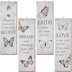 Qunclay 4 Pcs Inspirational Butterfly Wall Art Wooden Bible Verses Wall Decor Love Faith Believe ... | Amazon (US)