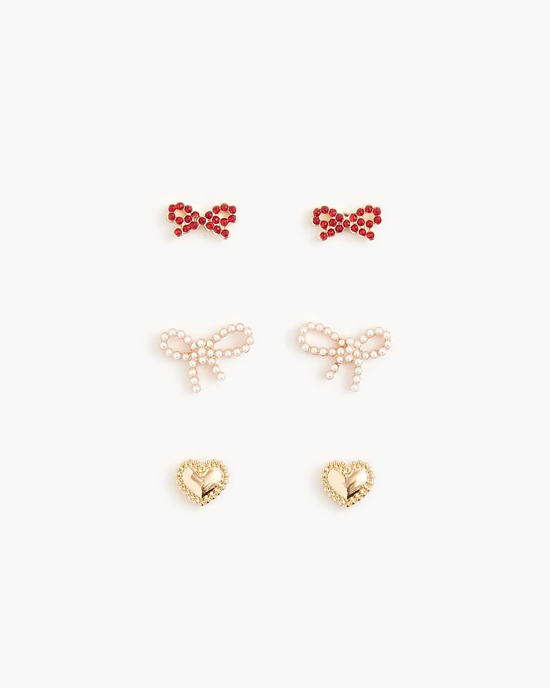 Girls' bow heart earrings pack-of-three | J.Crew Factory