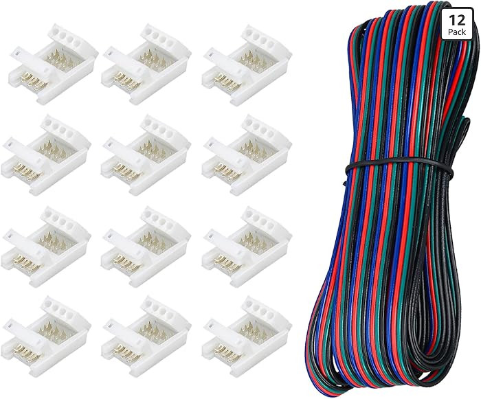 Rifachua 22 Gauge AWG 4 Pin RGB LED Strip Extension Cable Wire Cord 16.4ft and 12 Pcs 10mm RGB LE... | Amazon (US)