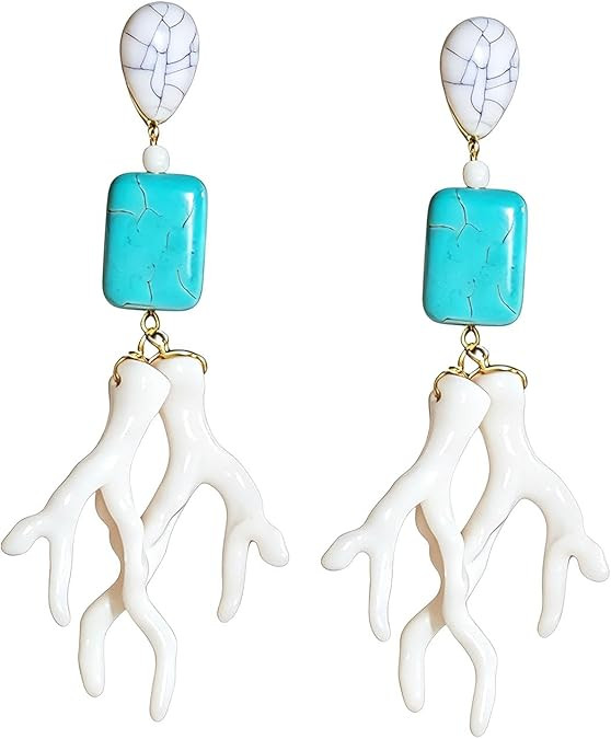 Acrylic Coral Dangle Earrings for Women Bohemian Turquoise Coral Branch Geometric Long Earrings C... | Amazon (US)