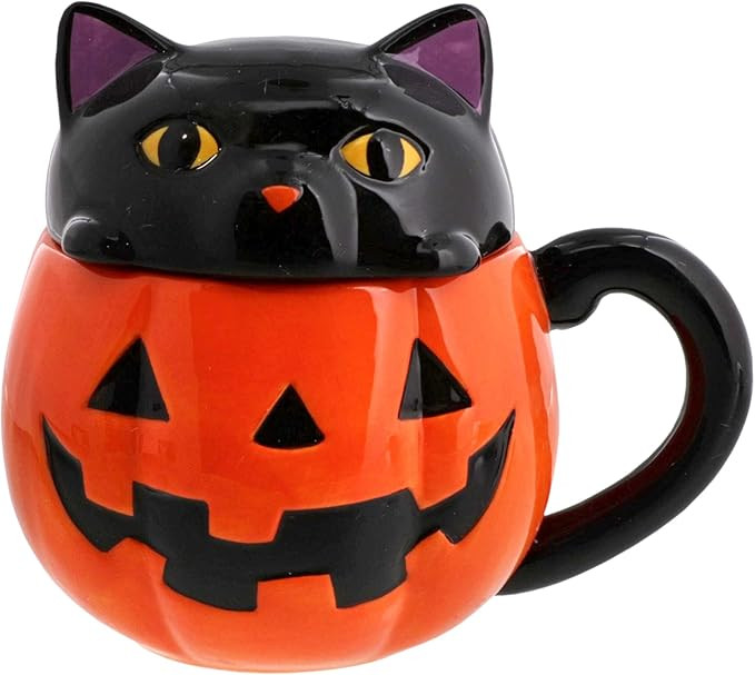 Servette Home Halloween Soup Mug with Lid (Orange Jack 'o Lantern Pumpkin & Black Cat) | Amazon (US)