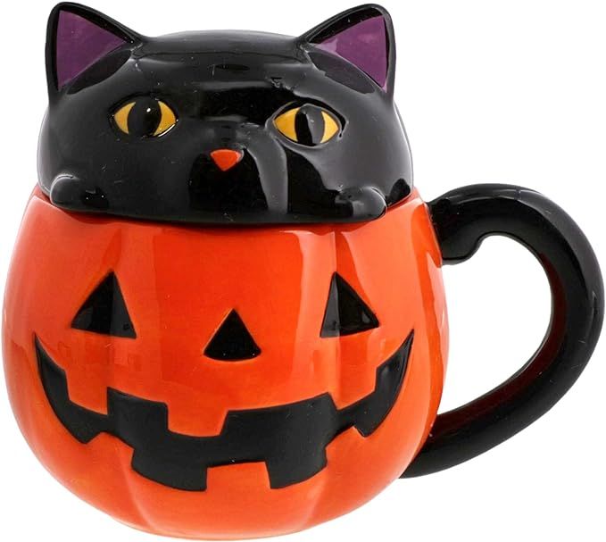 Servette Home Halloween Soup Mug with Lid (Orange Jack 'o Lantern Pumpkin & Black Cat) | Amazon (US)