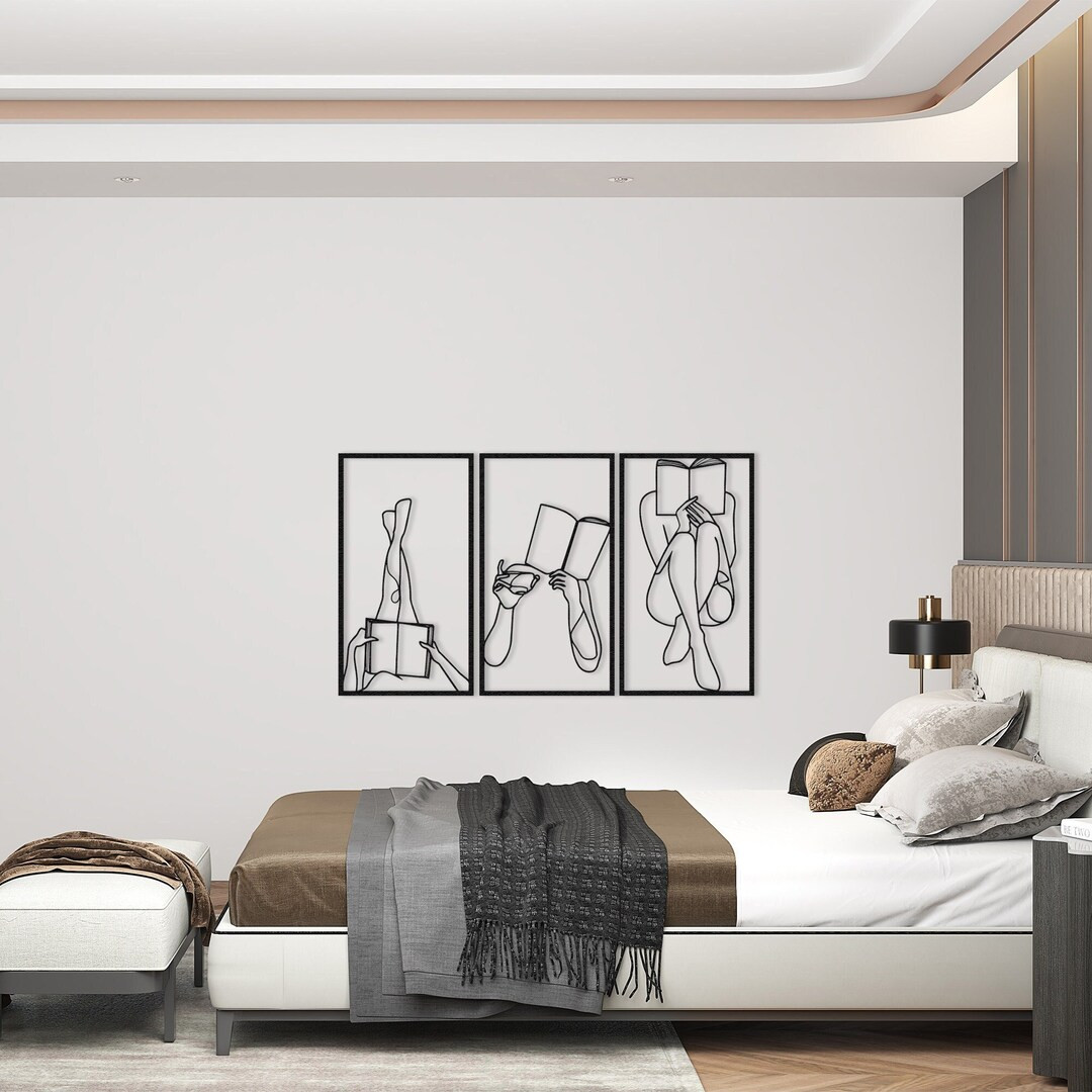 Set of 3 Bookish Metal One Line Art, Bookish .metal Wall Decor, Woman Reading a Book, Book Lover ... | Etsy (US)