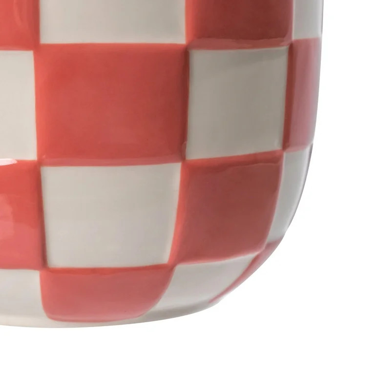 Mainstays Lennon 6" x 6" x 4.5" Round Coral Pink Checkered Ceramic Planter | Walmart (US)