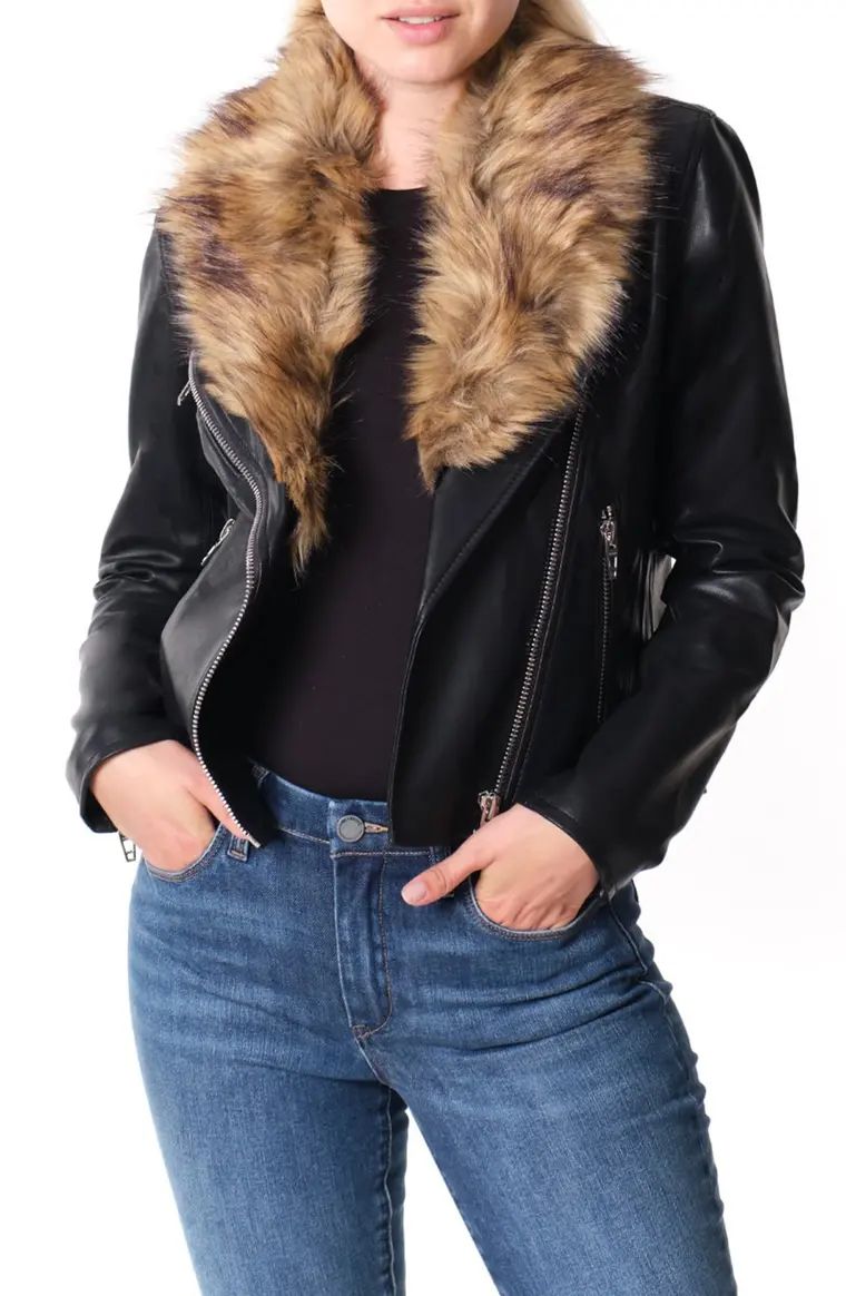 Night Fever Faux Leather Moto Jacket with Faux Fur Trim | Nordstrom