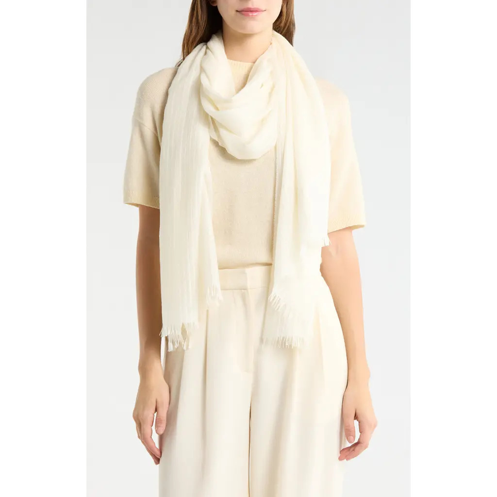 Nordstrom Textured Cashmere Scarf in White at Nordstrom | Nordstrom