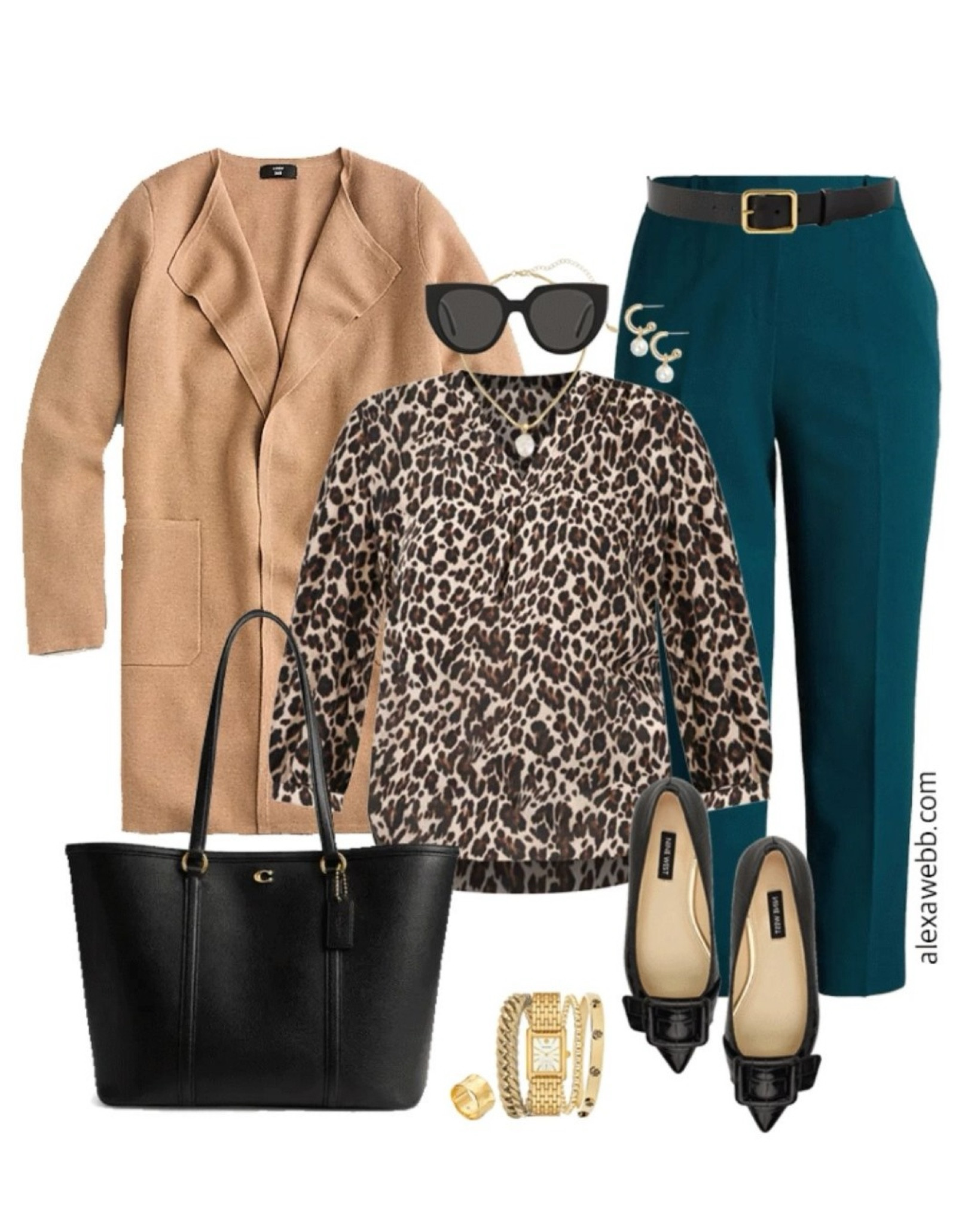 Plus size fall business casual capsule wardrobe with a sweater blazer, leopard blouse and teal pants. Alexa Webb 

#LTKWorkwear #LTKPlusSize #LTKStyleTip