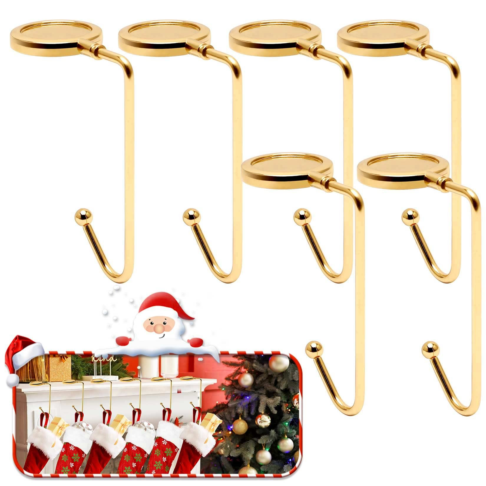 Christmas Mantle Stocking Holders Set of 6 - Upgrade Non-Slip Fireplace Hangers, Lightweight Meta... | Amazon (US)