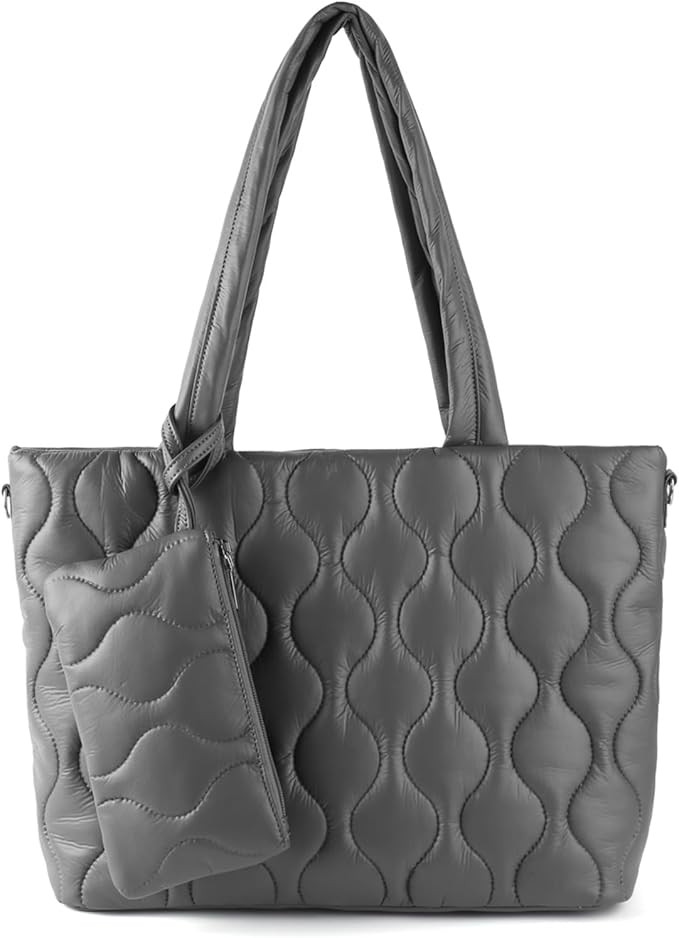 Puffer Tote Bag with zipper for Women, Large Quilted Handbags,Shoulder Bag,Top Handle Satchel for... | Amazon (US)