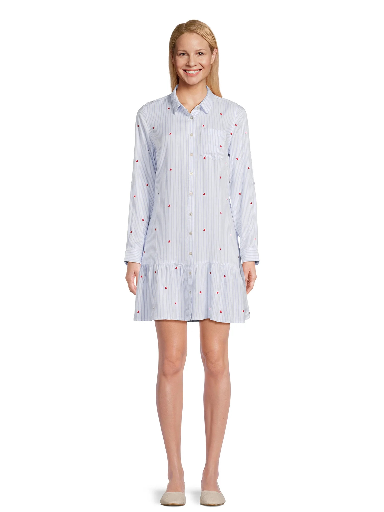 Time and Tru Women's Mini Shirt Dress with Long Sleeves, Sizes XS-3XL - Walmart.com | Walmart (US)
