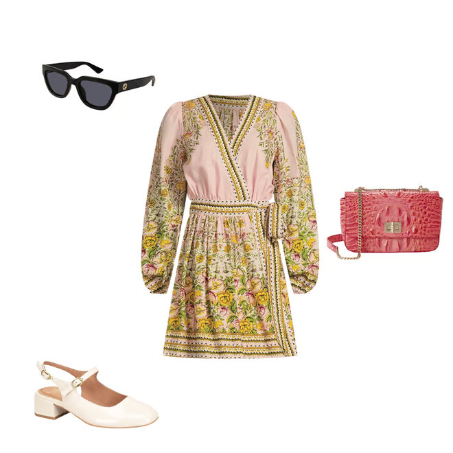 A Loves A Floral Print Surplice V-Neck Long Bubble Sleeve Wrap Above the Knee A-Line Dress | Dill... | Dillard's