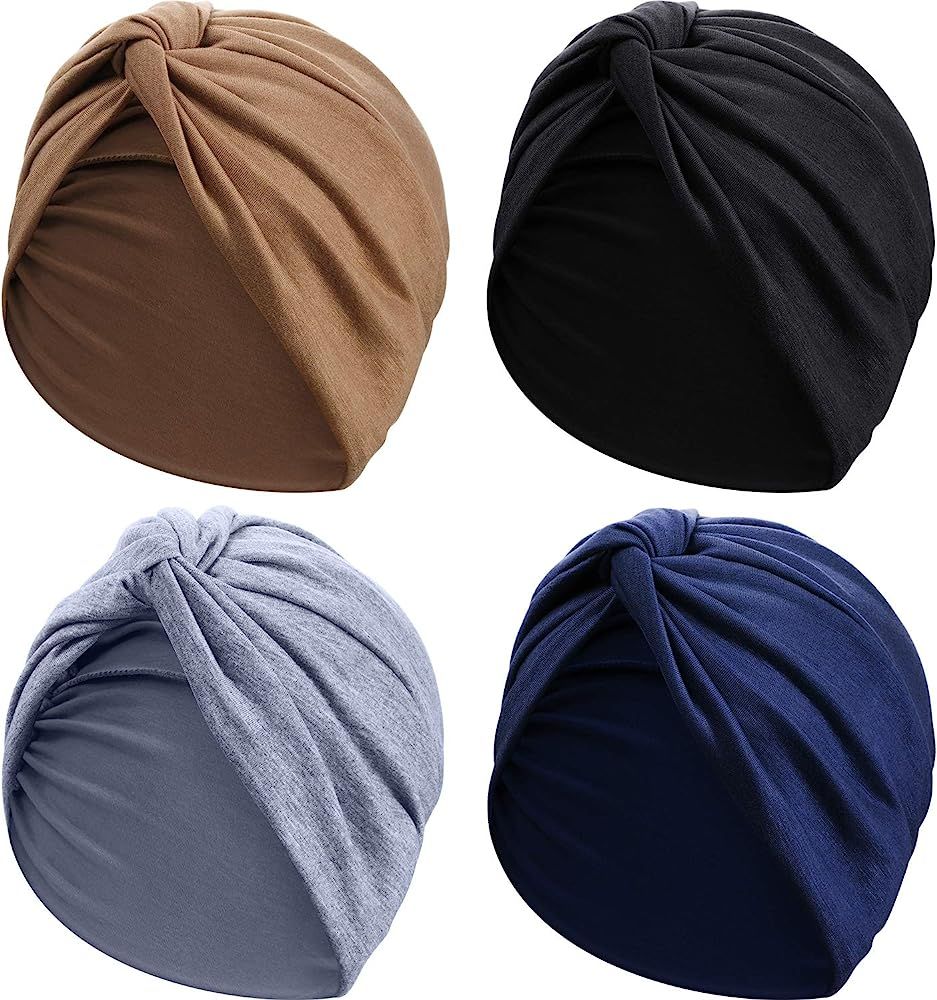SATINIOR 4 Pieces Turbans for Women Soft Pre Tied Knot Fashion Pleated Turban Cap Beanie Headwrap... | Amazon (US)
