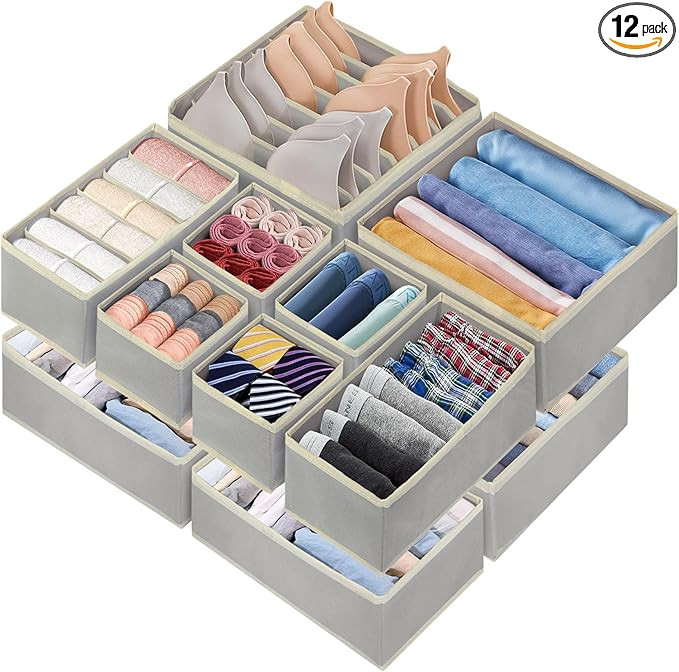 12PCS Drawer Organizers for Clothing, 53 Cell Bra Sock Underwear Drawer Organizer Fabric Foldable... | Amazon (US)
