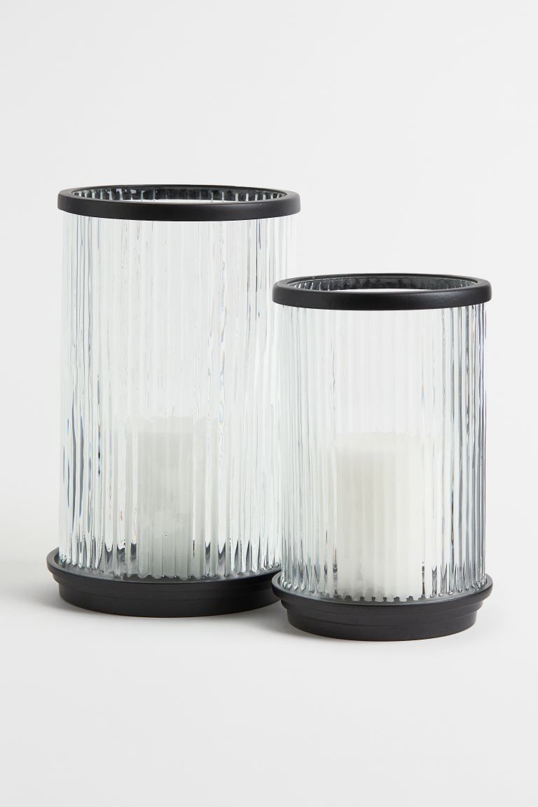 New ArrivalLarge pillar candle holder in clear, fluted glass that spreads a soft light to add atm... | H&M (US + CA)
