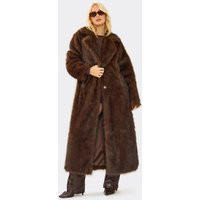 Oversized Maxi Coat In Chocolate Brown Look Faux Fur, Women's Size UK 10 | EGO (UK)