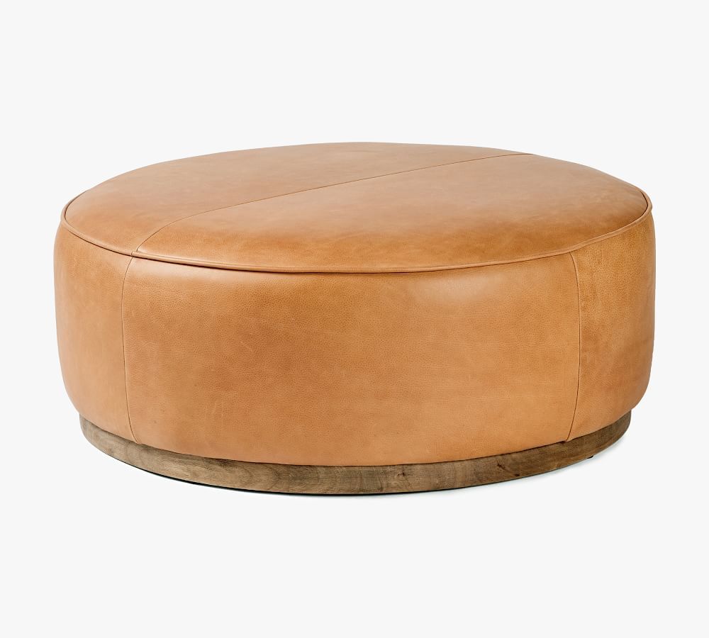 Arroyo Round Upholstered Ottoman, Large 36&amp;quot;, Butterscotch | Pottery Barn (US)