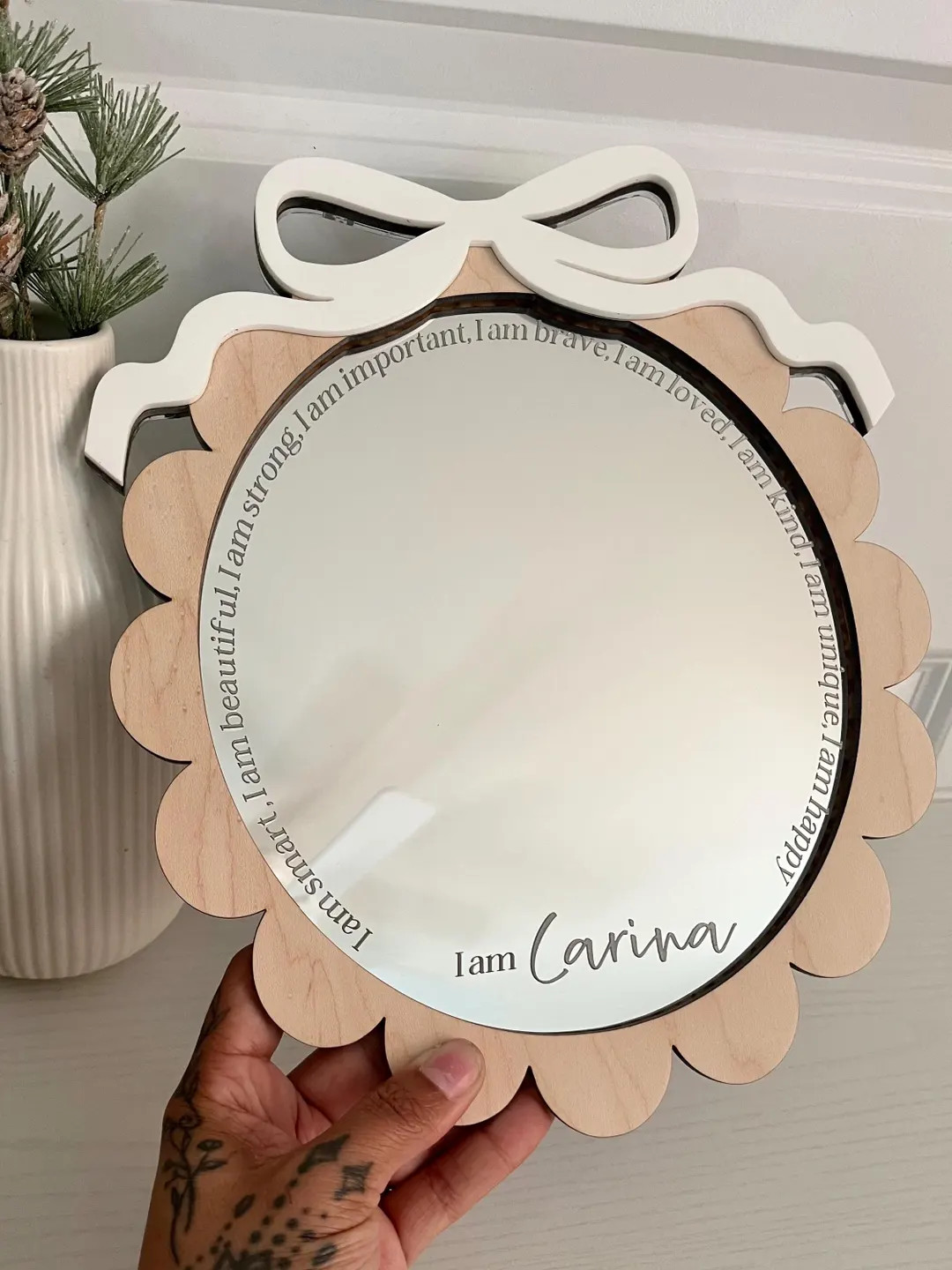 Personalized Affirmation Mirror Wooden Frame Scallop Design Nursery Decor Toddler Room Wall Art S... | Etsy (US)