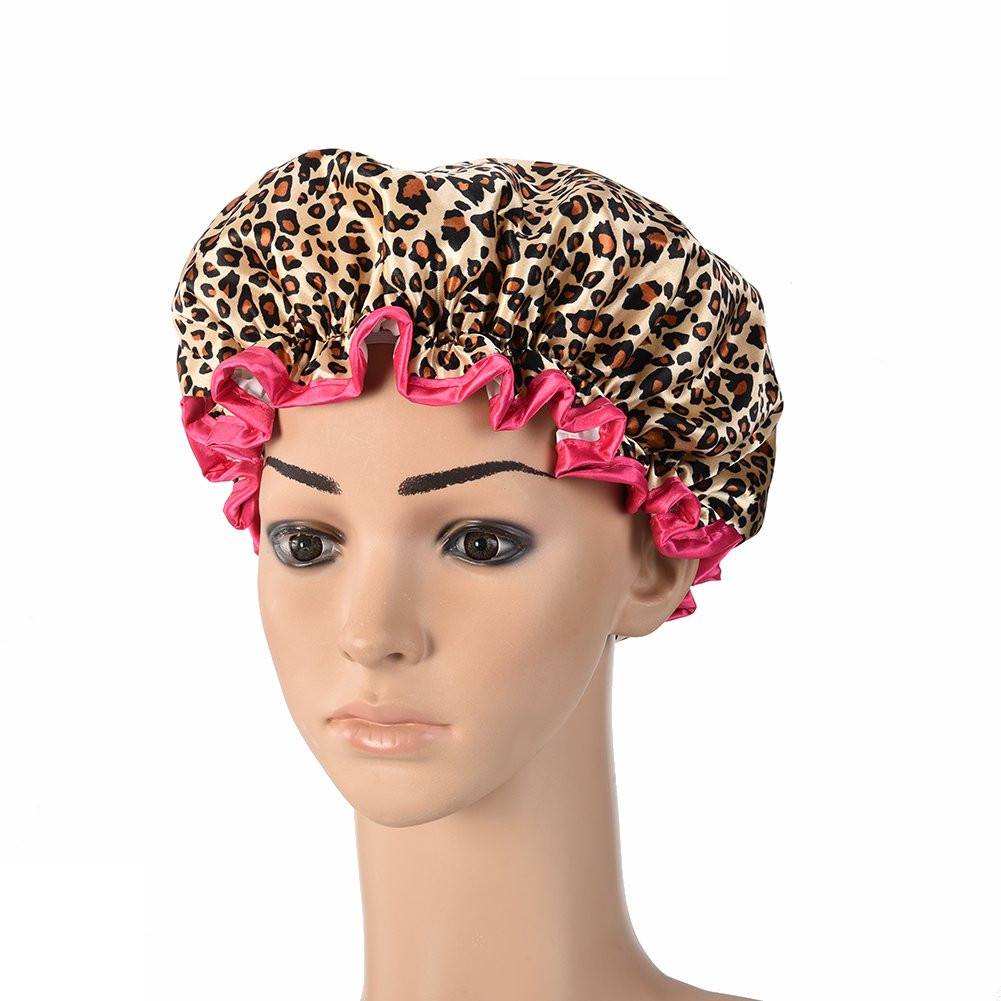 Leopard Print Satin Cloth PVC Waterproof Adult Shower Cap | Walmart (US)