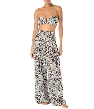 Vince Camuto Zebra Print U-Shape Gold Hardware Bandeau Bra Swim Top & V-Front High Waist Swim Bot... | Dillard's