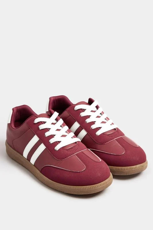 Burgundy Red Retro Stripe Trainers In Extra Wide EEE Fit | Yours Clothing UK