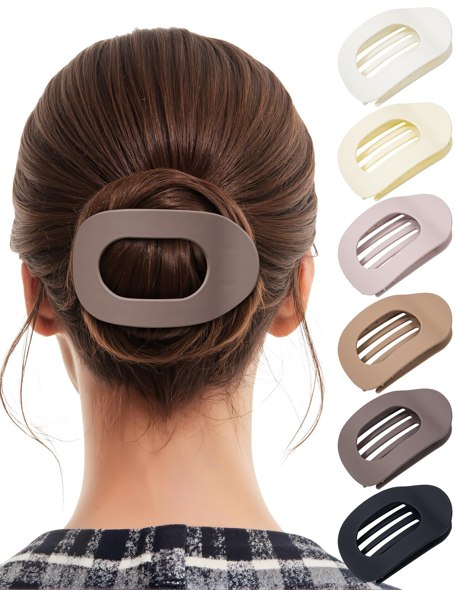6 PCS Flat Hair Clips for Women - French Medium Flat Claw Clips for Thick Thin Hair, Strong Grip ... | Amazon (US)