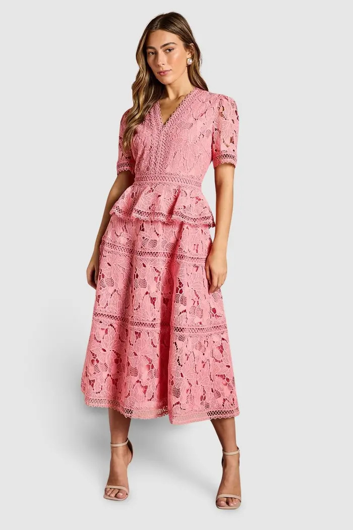 V Neck Tiered Lace Midi Dress | Nordstrom