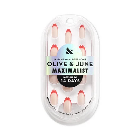 Olive & June Instant Mani Maximalist Medium Almond Press-On Nails, Thick Velvet Hot Strawberry French, 42 Pieces | Walmart (US)
