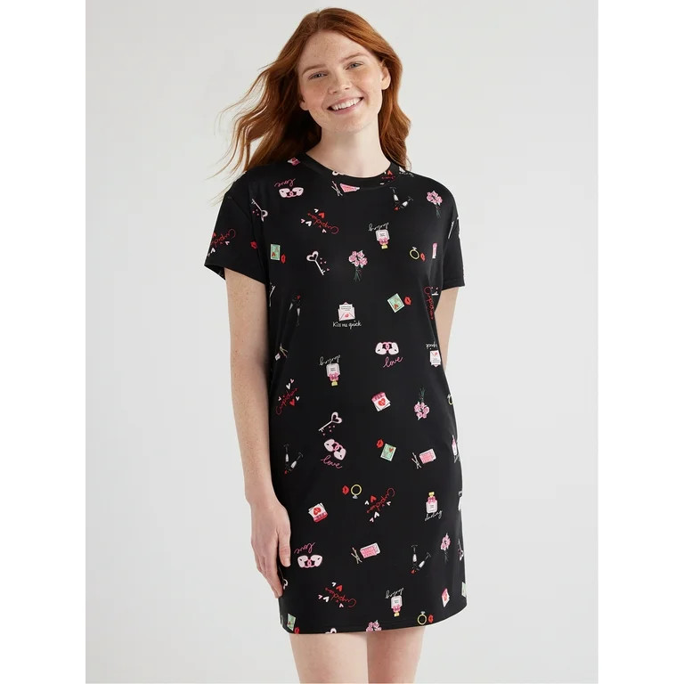 Joyspun Women's Short Sleeve Sleepshirt, Sizes S/M to 2X/3X - Walmart.com | Walmart (US)