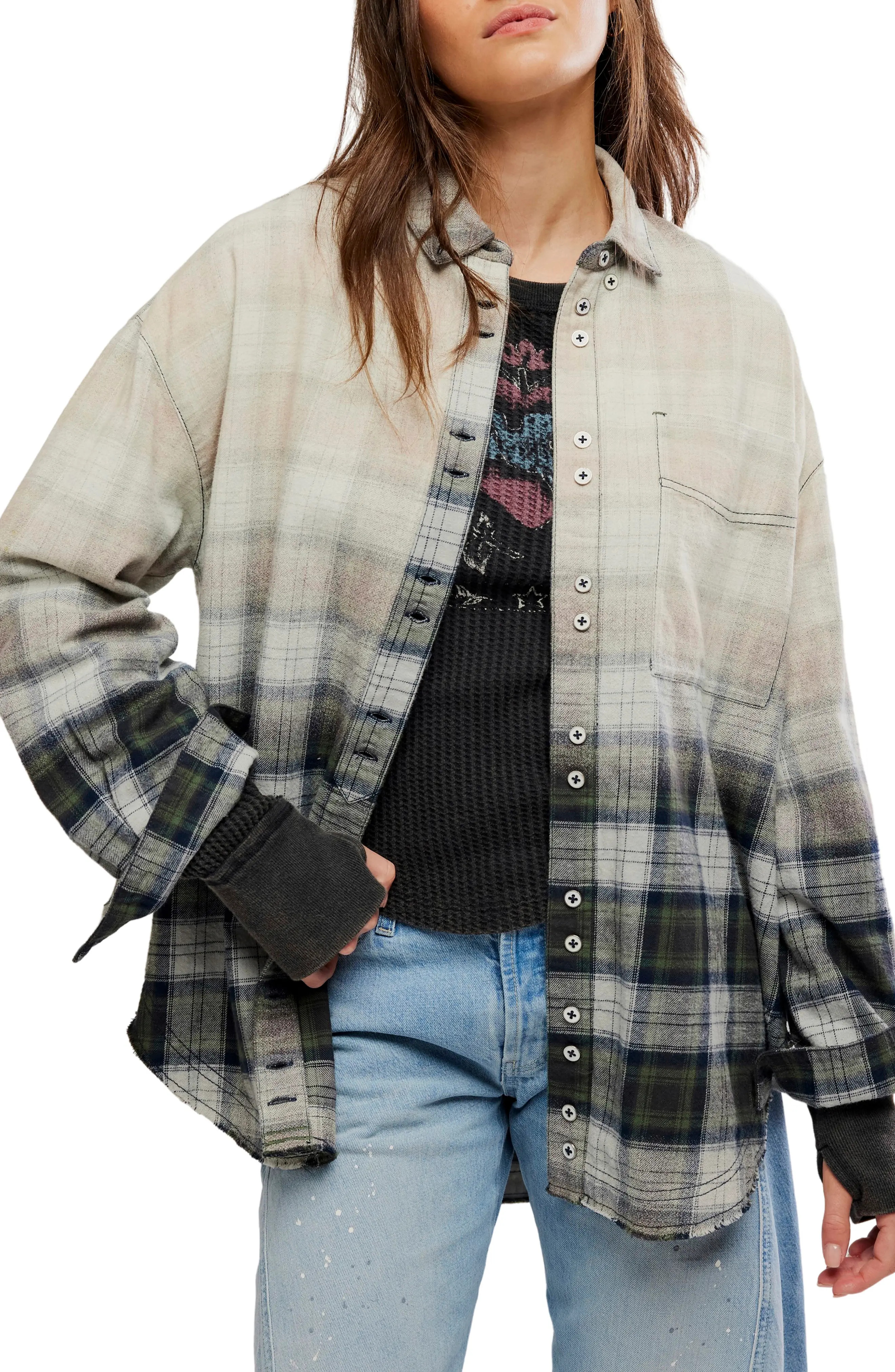 Free People Lexi Plaid Shirt in Forest Green Combo at Nordstrom, Size X-Large | Nordstrom