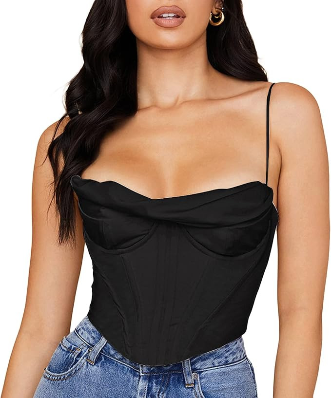 Women's Sexy Bustier Corset Tops Push Up Off Shoulder Heap-Neck Camisole Spaghetti Strap Slim Cro... | Amazon (US)