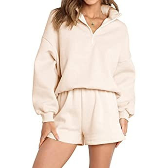 AUTOMET Women's Lounge Sets Two Piece Outfits Long Sleeve Shirts & Drawstring Shorts Tracksuit Sw... | Amazon (US)