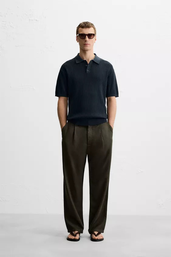 VERTICAL TEXTURED KNIT POLO SHIRT | Zara UK