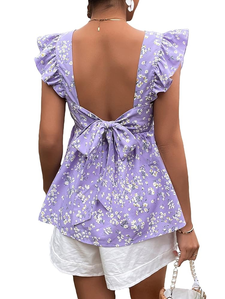 Floerns Women's Striped Print Boat Neck Tie Back Sleeveless Maternity Peplum Blouse Tops | Amazon (US)