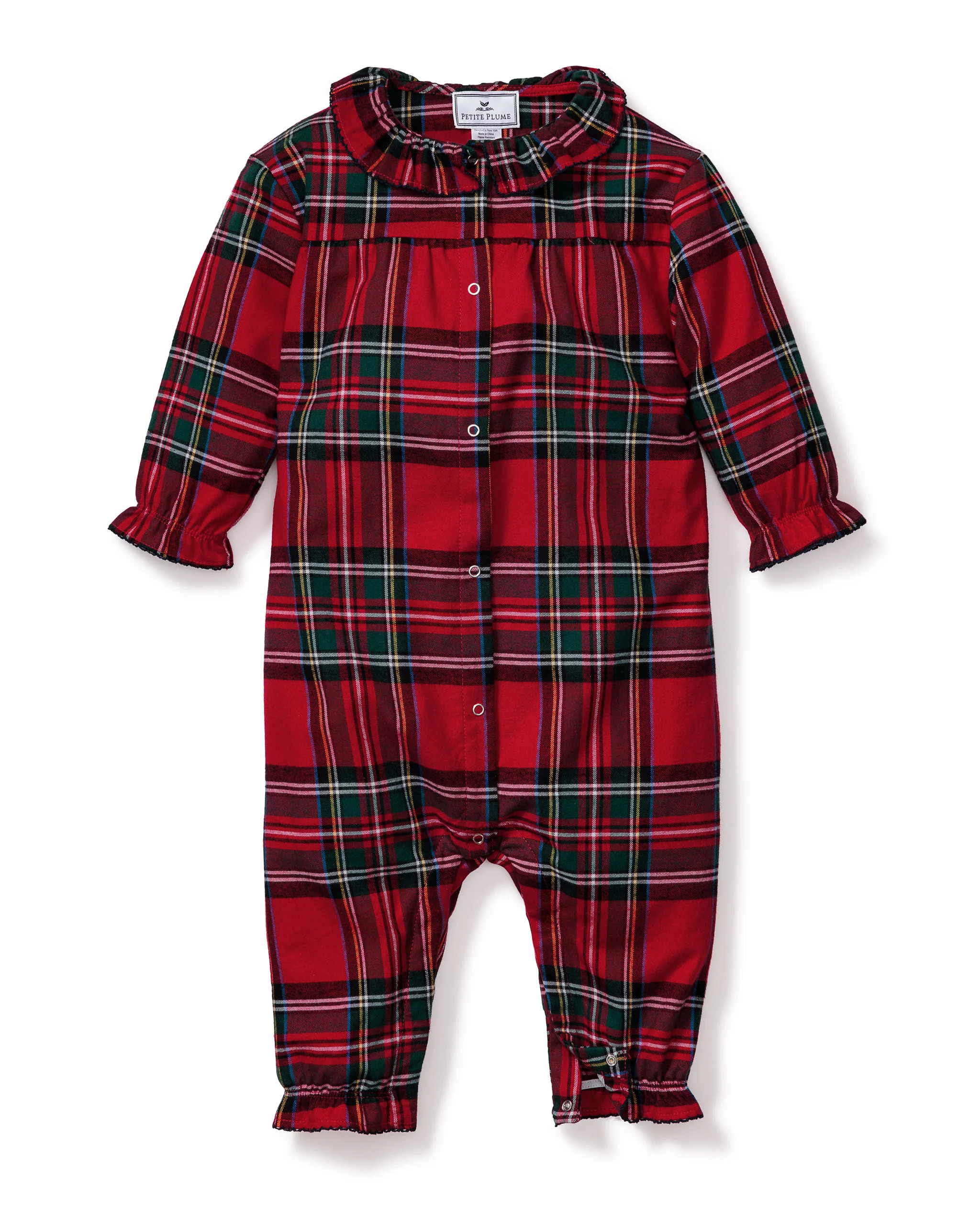 Baby's Brushed Twill Madeline Romper in Imperial Tartan | Petite Plume