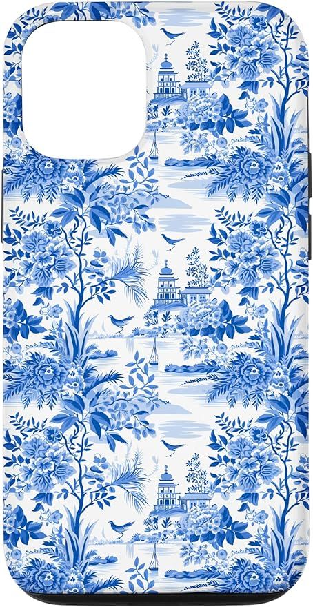 iPhone 13 Pro French Blue Chinoiserie Toile Pagoda Grandmillennial Preppy Case | Amazon (US)