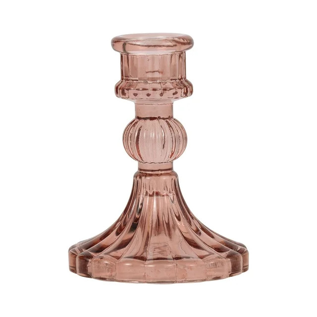 Home Decor Collection Pink Translucent Glass Decorative Tabletop Taper Candle Holder, Small | Walmart (US)