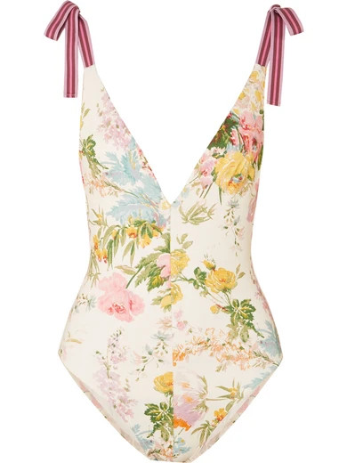 Heathers grosgrain-trimmed floral-print swimsuit | NET-A-PORTER (US)