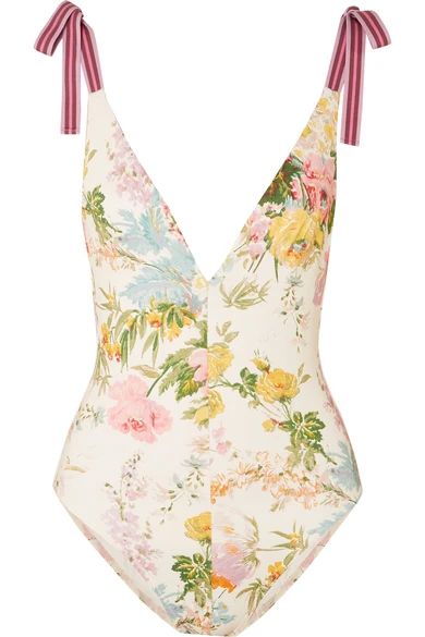 Heathers grosgrain-trimmed floral-print swimsuit | NET-A-PORTER (US)