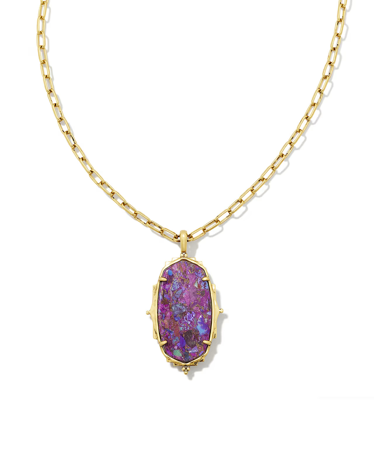 Baroque Vintage Gold Ella Long Pendant Necklace in Bronze Veined Purple Turquoise Magnesite | Kendra Scott