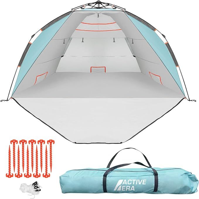 Active Era Premium Beach Tent Easy Setup – Large Portable 4 Person Beach Shade Tent Sun Shelter... | Amazon (US)