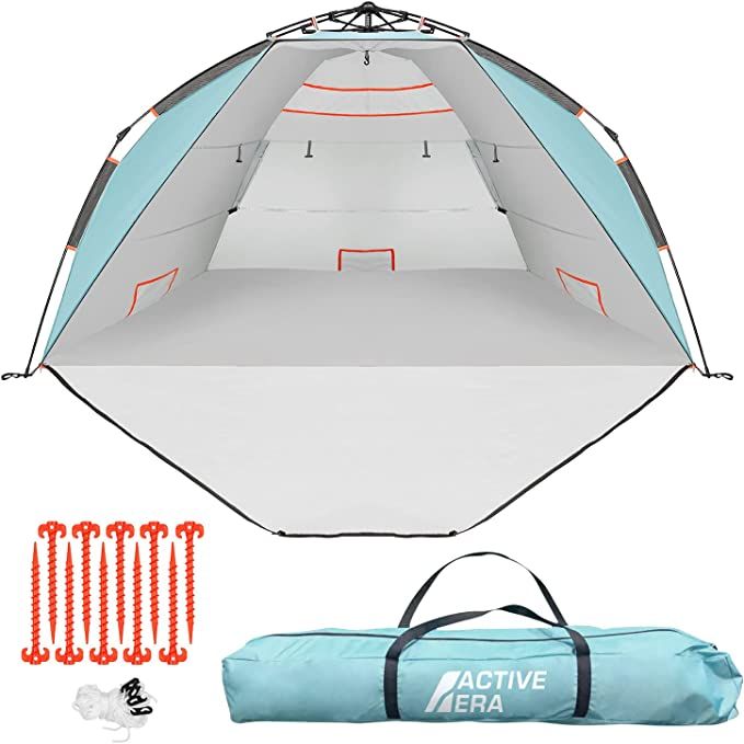 Active Era Premium Beach Tent Easy Setup – Large Portable 4 Person Beach Shade Tent Sun Shelter... | Amazon (US)
