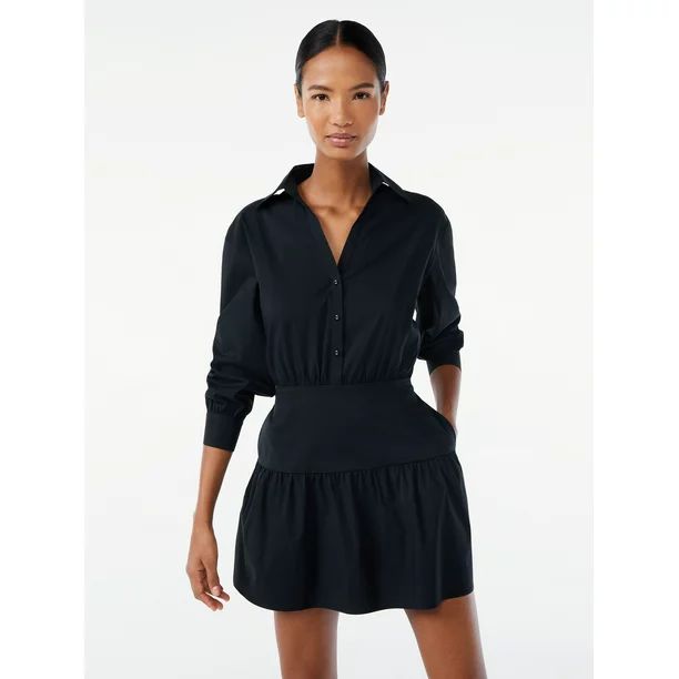 Scoop Women's Collared Shirt Dress with Long Sleeves | Walmart (US)