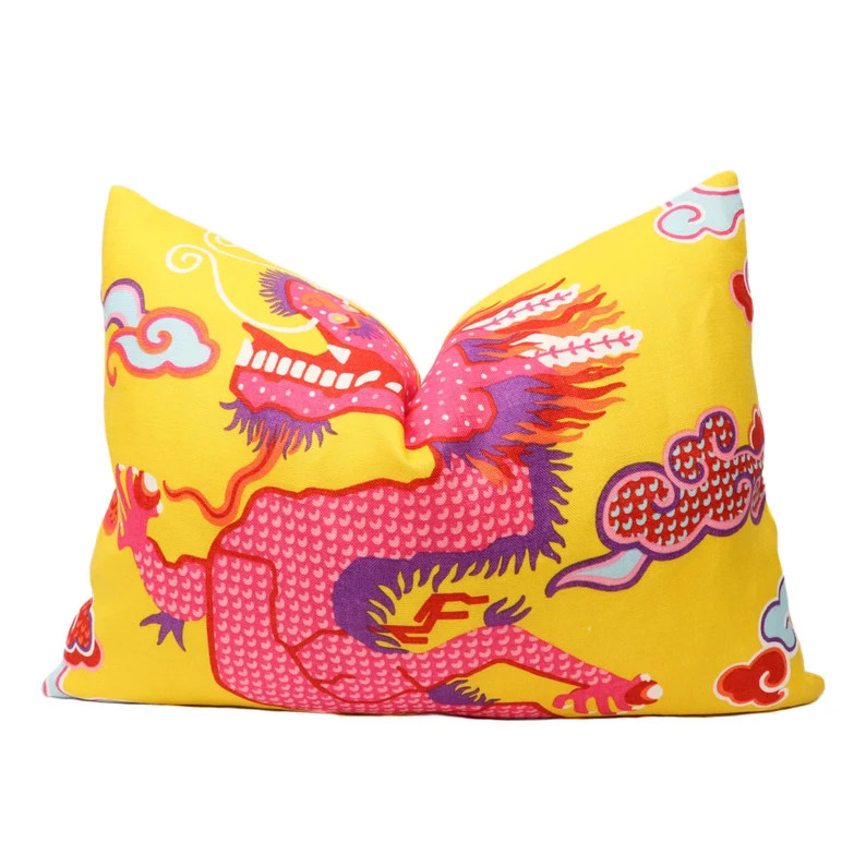 Schumacher Magical Ming Dragon pillow cover in Yellow 178591 - ON BOTH SIDES // Designer pillow /... | Etsy (US)