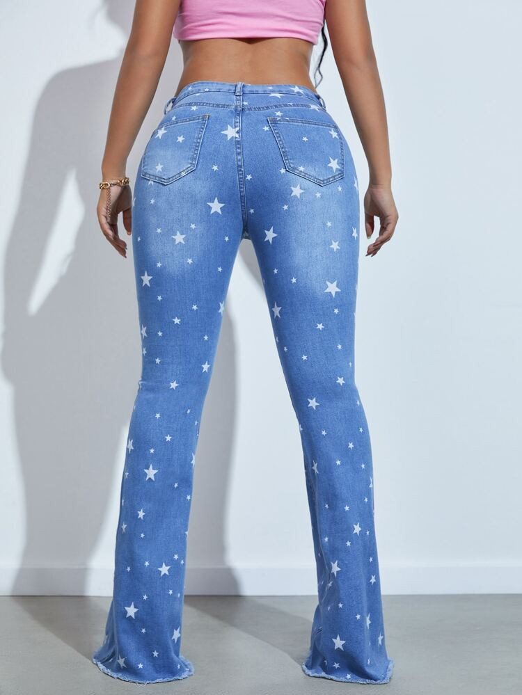 Star Print Bootcut Jeans | SHEIN