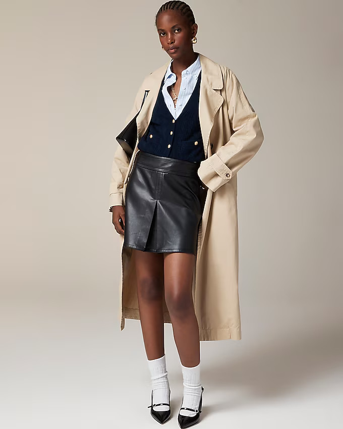 Center-pleat mini skirt in faux leather | J. Crew US